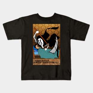 cuando despertó la muerte todavía estaba allí, the death standing still ecopop microtale art Kids T-Shirt